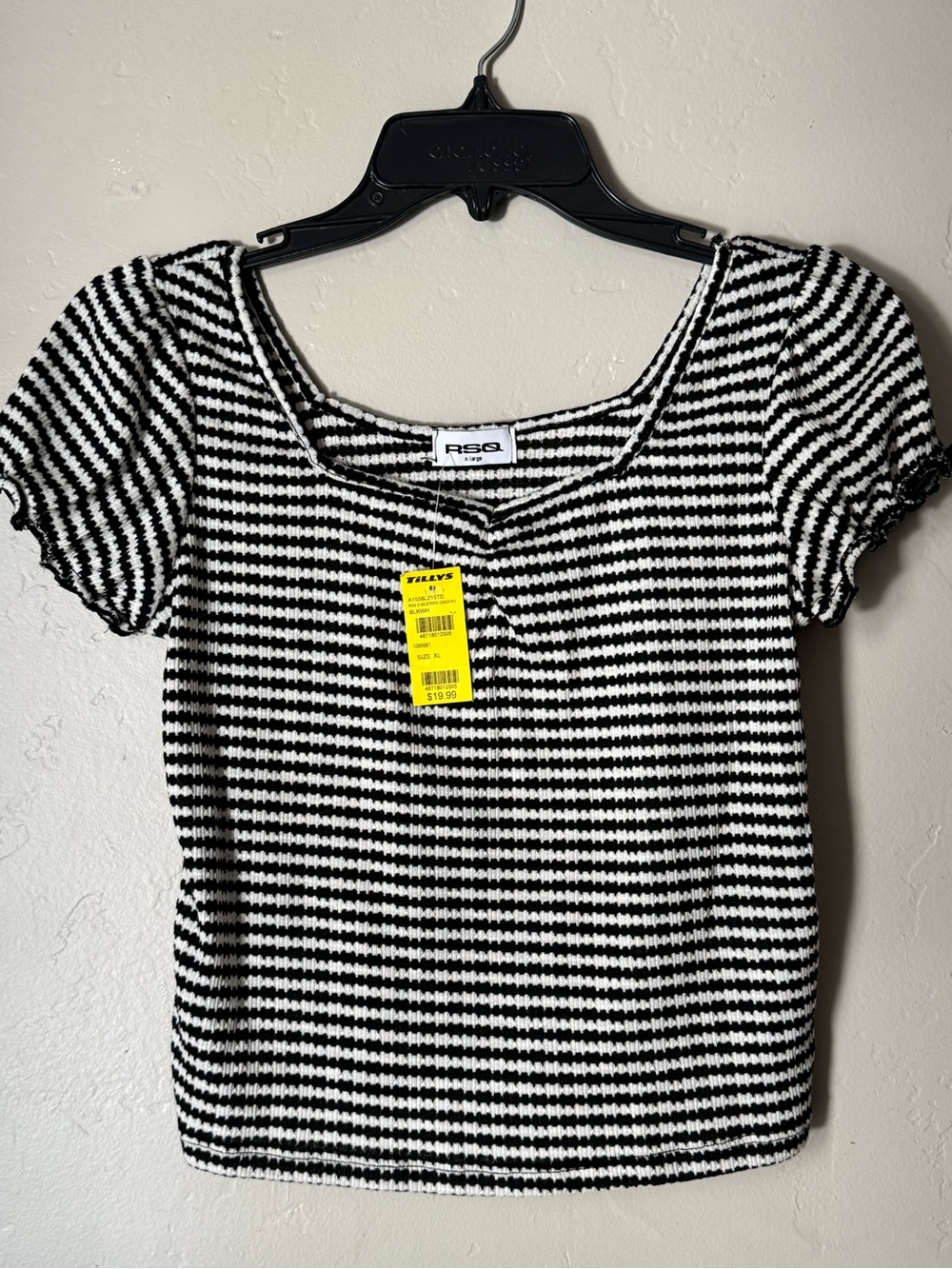 RSQ Black & White Striped Short Sleeve Top